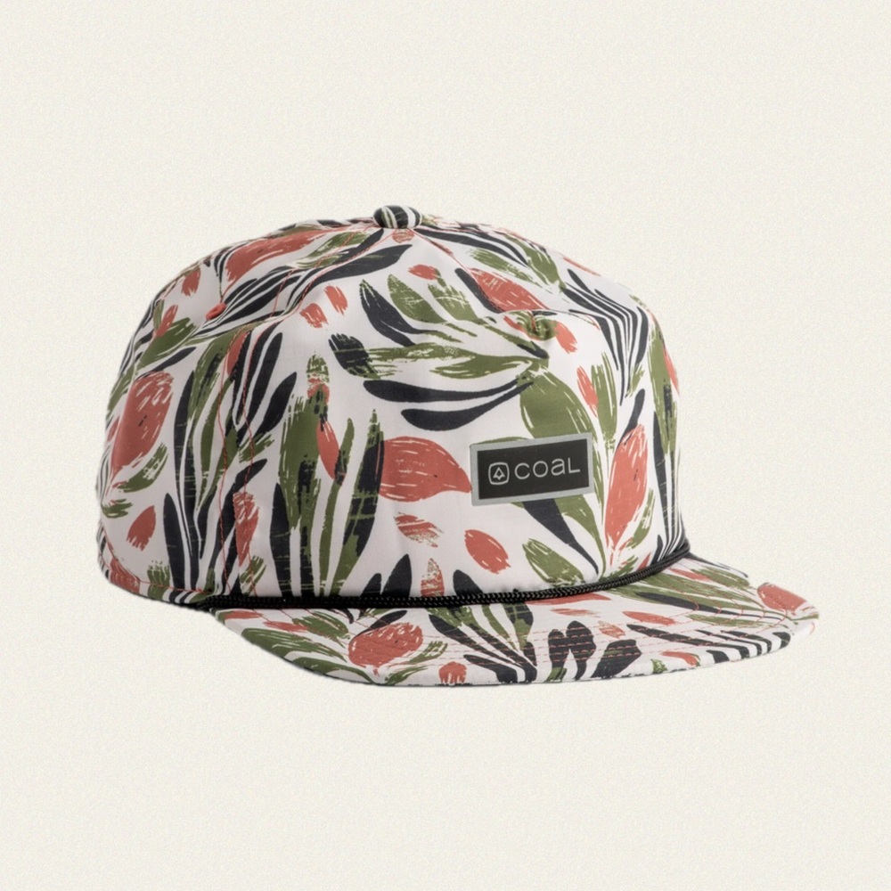 Coal Floral Print 5-Panel Snapback Hat - White/Green/Coral